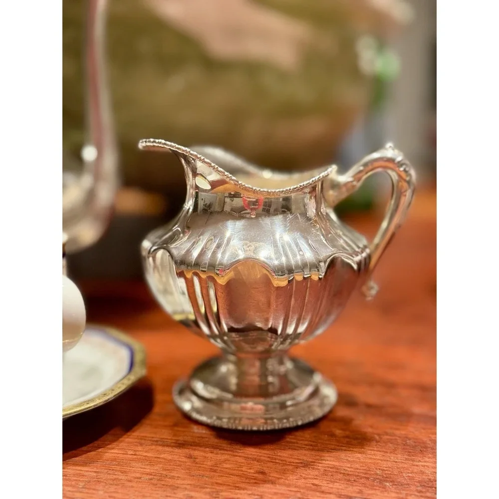 Antique Quadruple Silver Plate Coffee‎ Pot And Creamer C.1890-1910 Edwardian